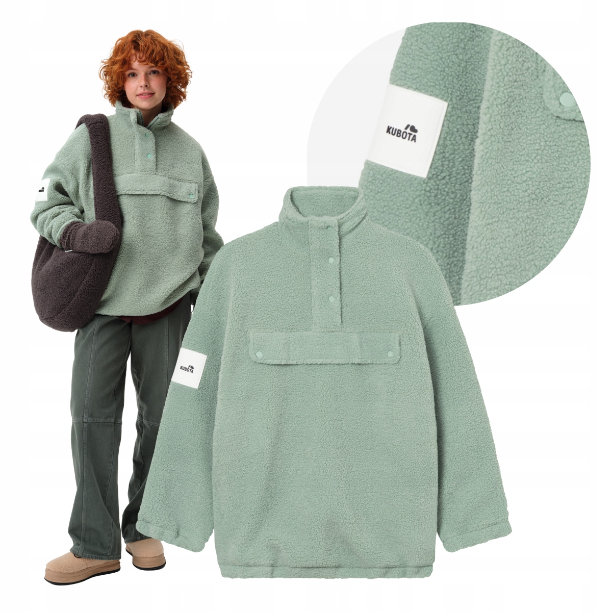 Dámská Mikina Fleecová Kubota Cushy Oversize Mint Zateplená Bunda Podzim Xs