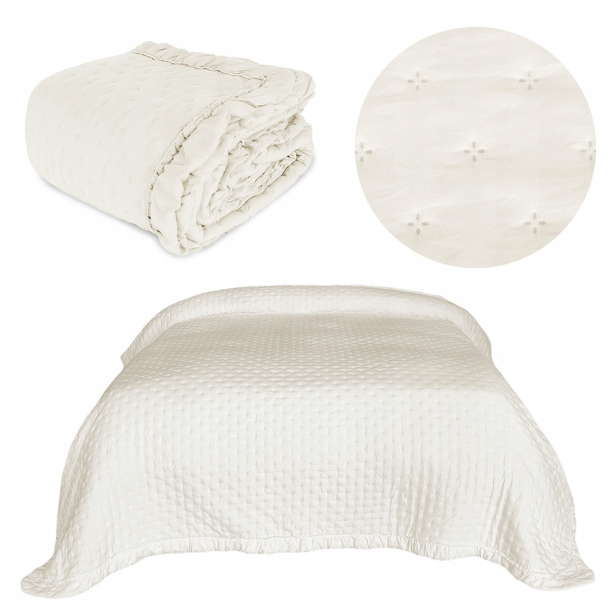 Přehoz na postel pohovka kapa prošívaná 200x220 s Volánkem kapa Celia Krémová