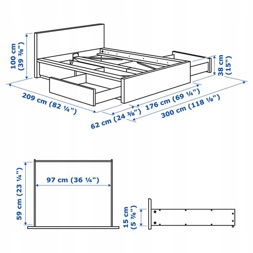 IKEA MALM Rama łóżka z 4 pojemnikami dąb 160x200cm Kod producenta 99022673