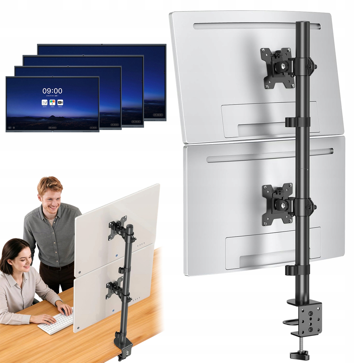 Pevný Otočný Stolní Držák Pro Dva Monitory Vesa 13-34'' 80 cm