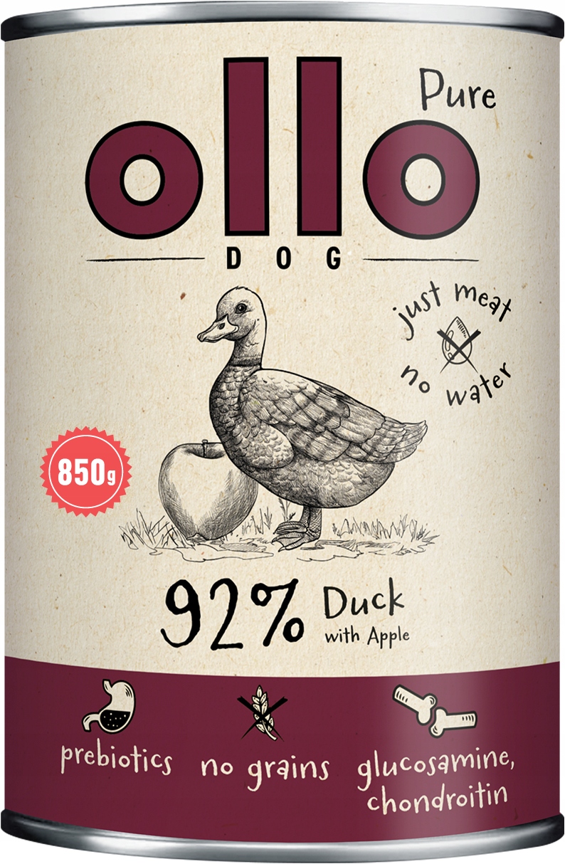 Levně Ollo Pure Kachna s jablkem Krmivo Vlhké pro psa Set 6x850g