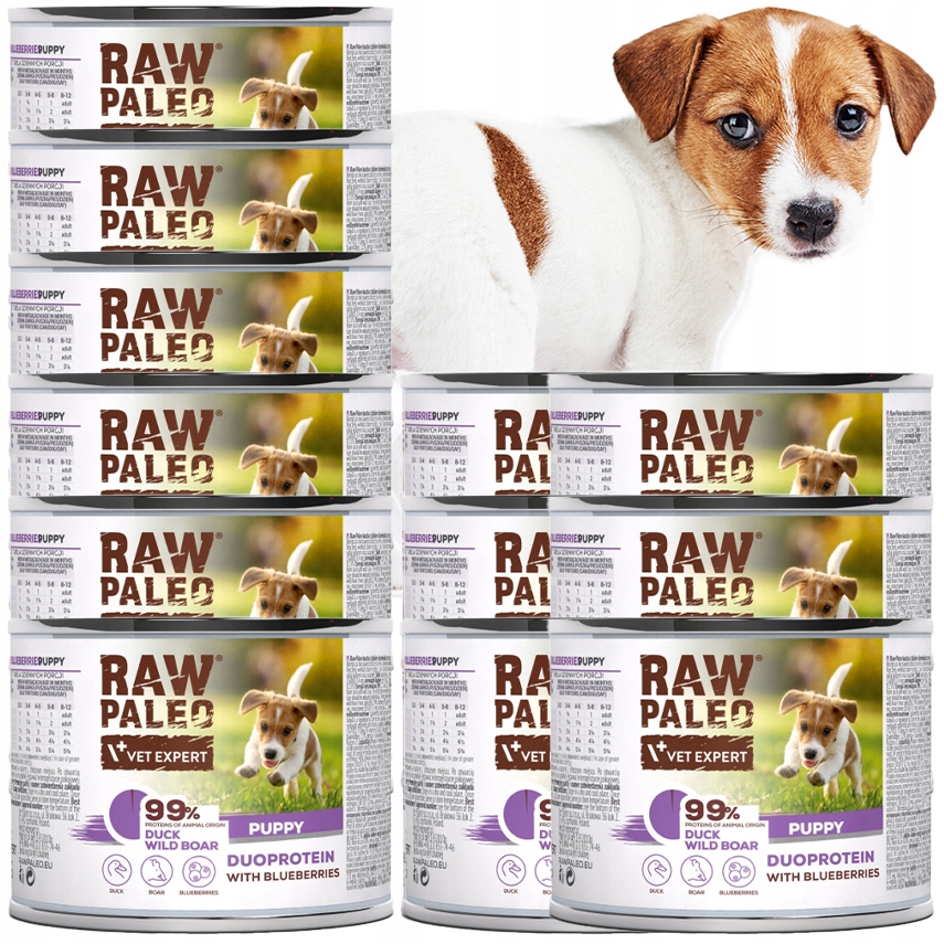 Zestaw Mokra karma dla szczeniaka psa Raw Paleo Puppy kaczka dzik 12x200