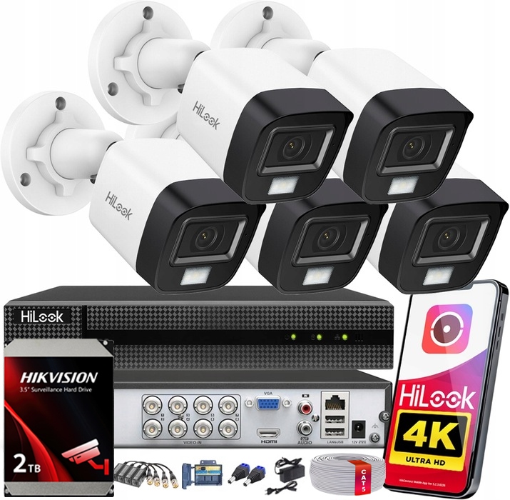 Sada pro monitorování 8MPx 5 kamer HiLook od společnosti Hikvision Tvi Ahd Hdd disk 2TB