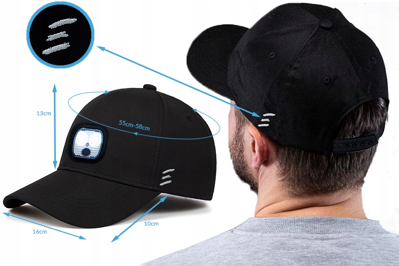 Czapka z latarką LED czołowa dotykowa ładowana USB Kolor czarny