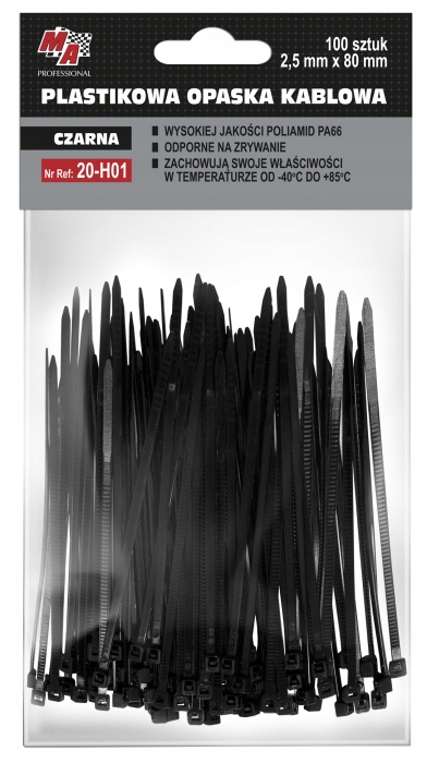 MA PROFESSIONAL - OPASKI ZACISKOWE PLASTIKOWE - CZARNE 2,5MM X 80 100SZT
