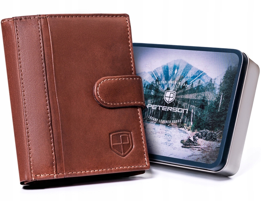Peterson męski portfel skórzany na zatrzask Rfid Stop