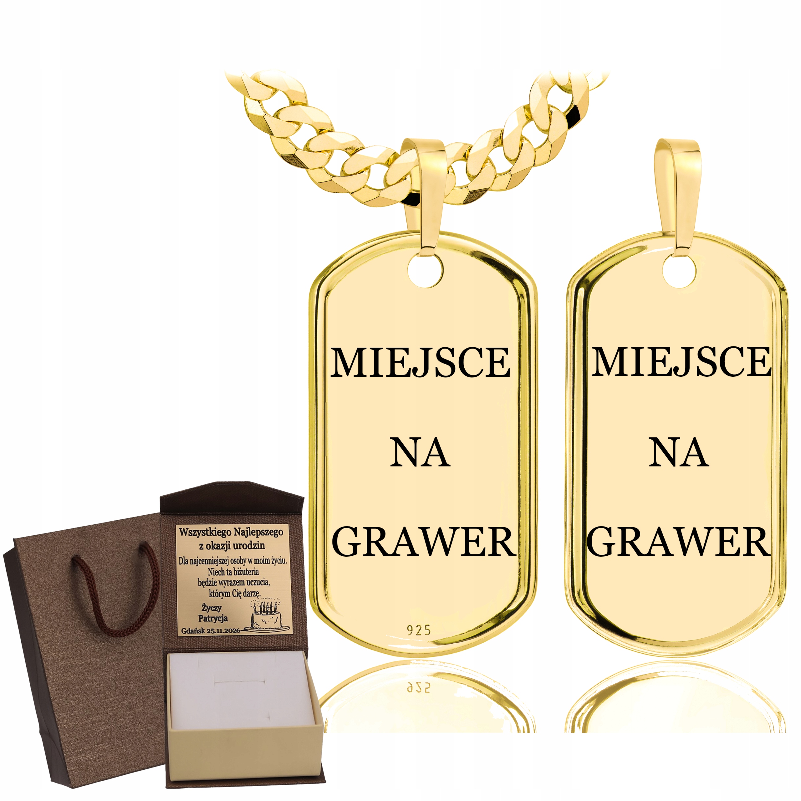 Zlatý Plný Řetízek Pánský Pancr Vojenská Známka Pr 925 585 14K Gravírování