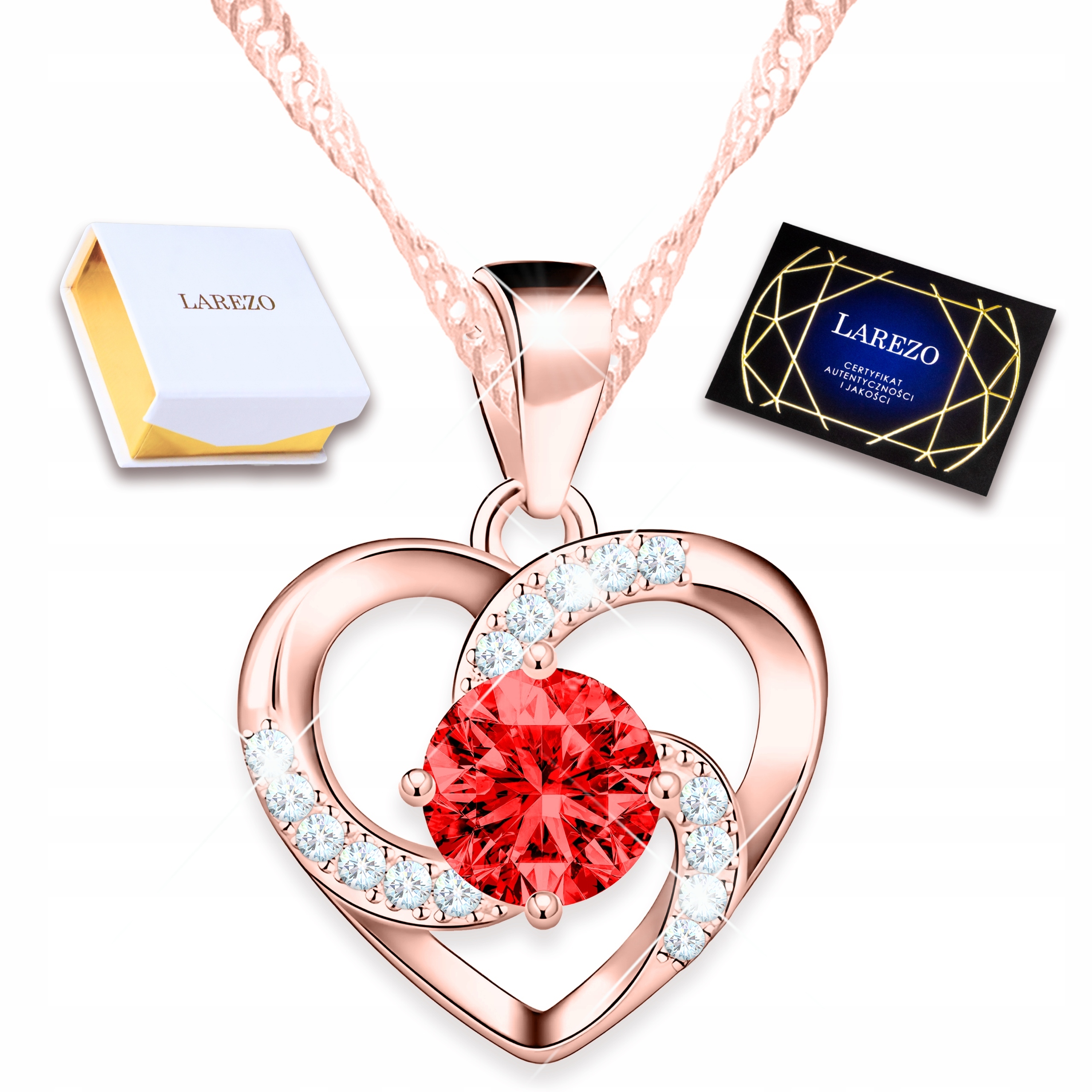 Náhrdelník Pozlacené srdce Červené oko Křišťál Zirkon Srdce Stříbro 925