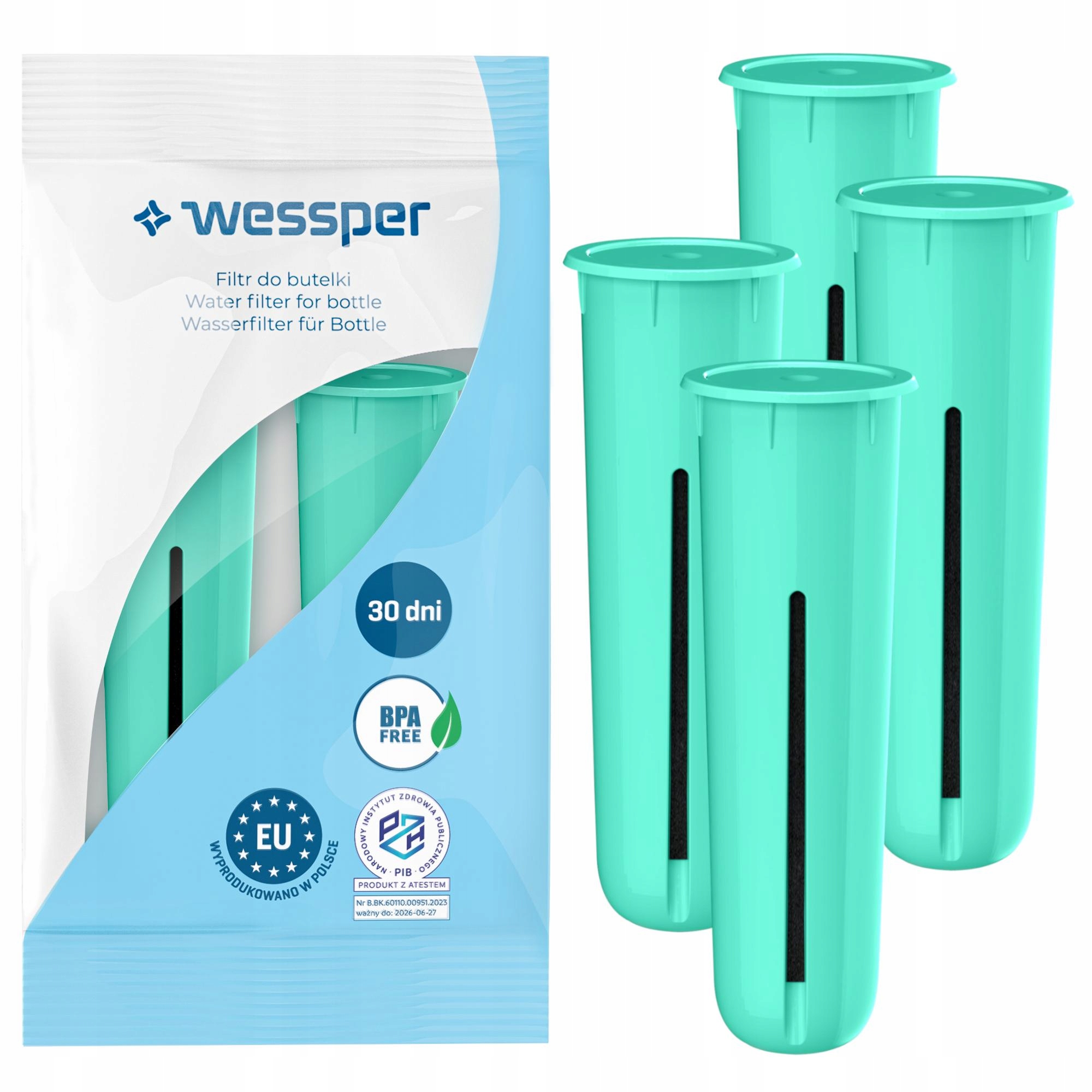 FILTR WĘGLOWY DO WODY WESSPER do butelki z filtrem DAFI SOFT i SOLID 4szt.