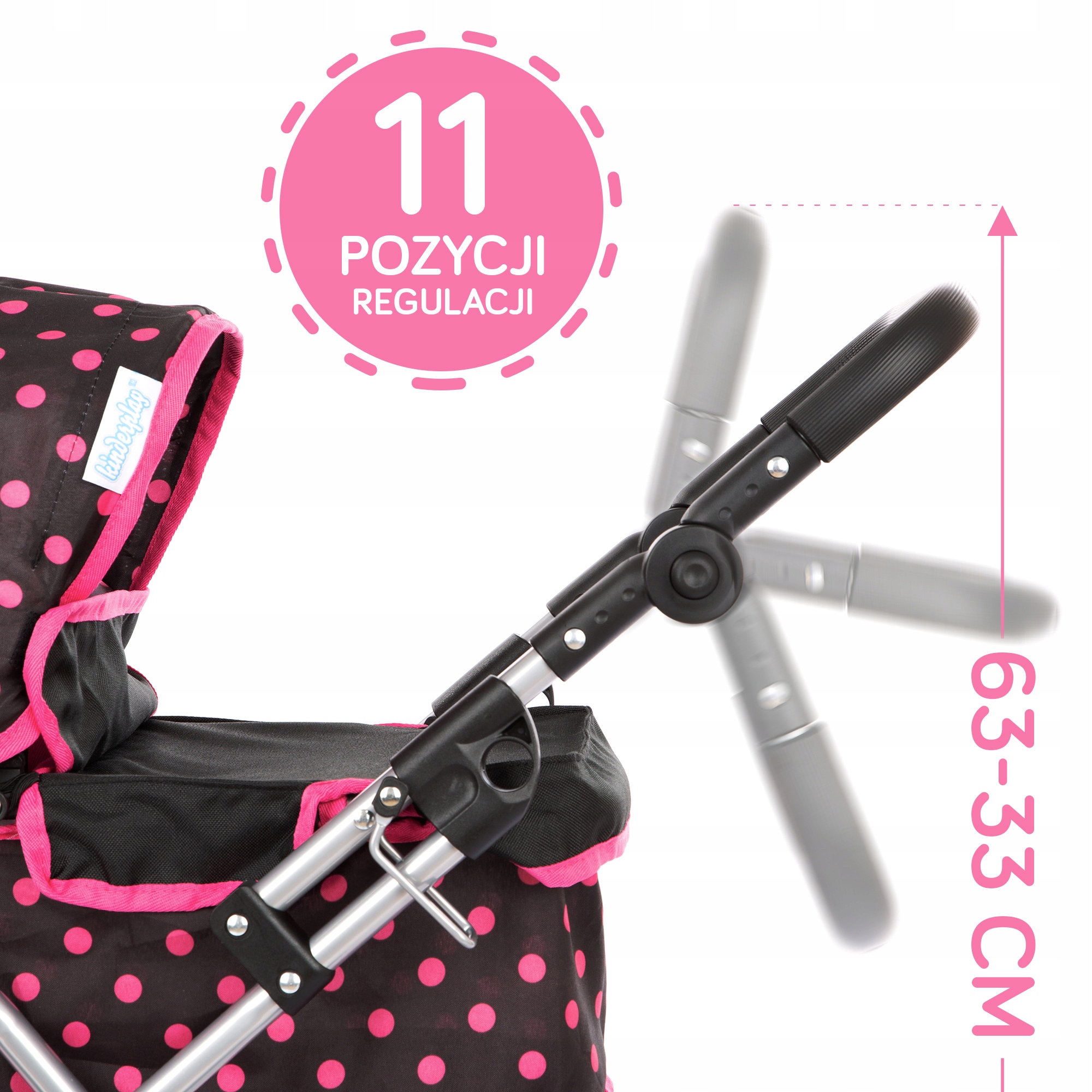 KINDERPLAY WÓZEK DLA LALEK GŁĘBOKI GONDOLA SKŁADANY TORBA REGULOWANA RĄCZKA Wiek dziecka 2 lata +