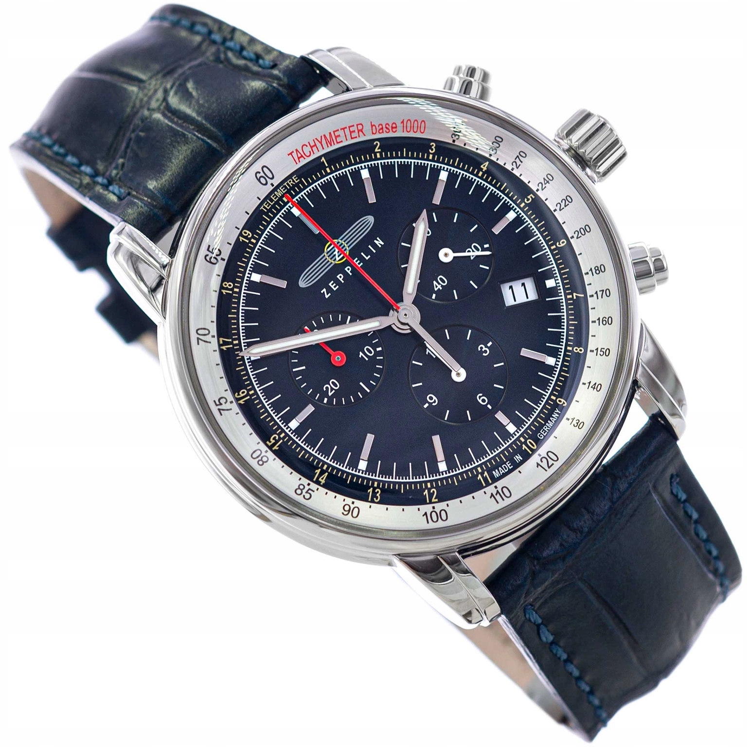 Pánské Hodinky Zeppelin 8888-3 LZ14 Marine Chronograph, Tmavě Modrá Barva Na Řemínku