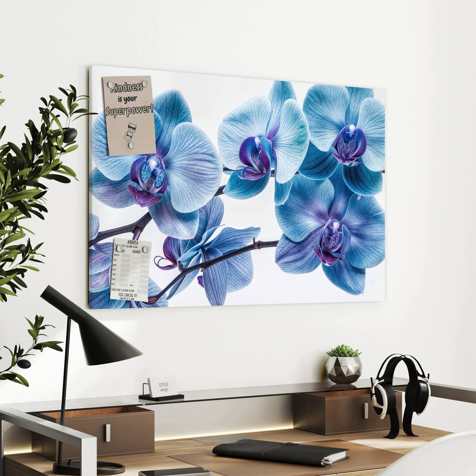 Magnetická tabule Niebieské Orchideje Květina 90 × 60 cm