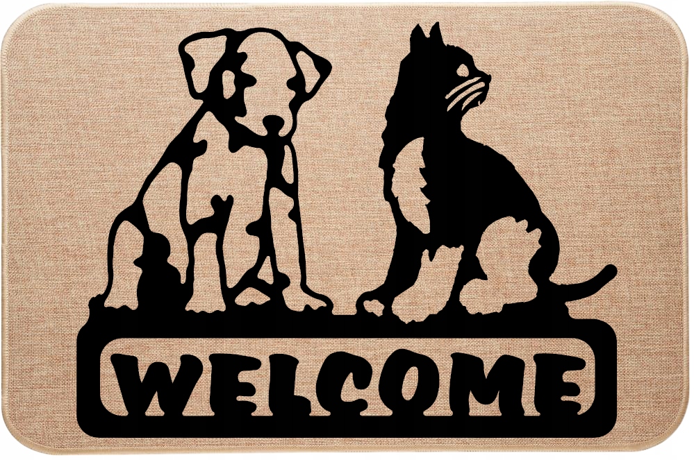 Vstupní Rohožka pod Dveře Lněná Pejsek a Kočka Vítají Welcome Ahoj