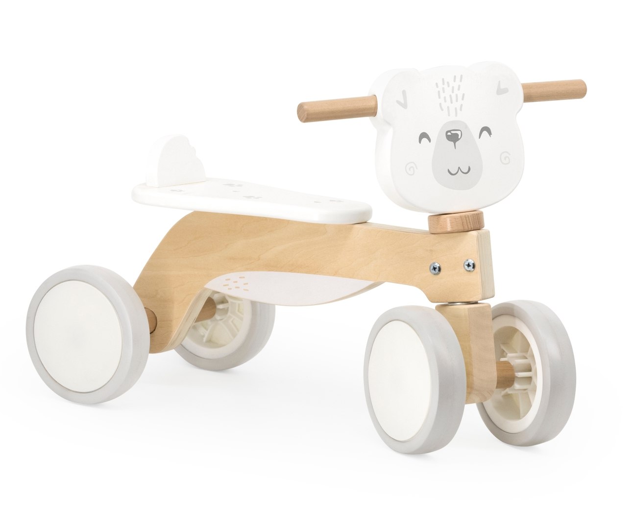 Drewniany Jeździk Nauka Jazdy Miękkie Koła Lekki Solidny 12m+ Miś Viga