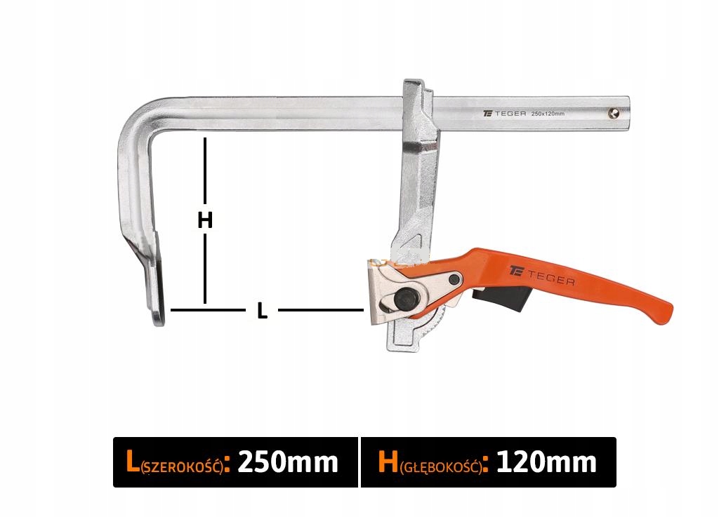 Rychloupínací zámečnická páka 120 x 250 mm Teger T-W-SSM-120/250