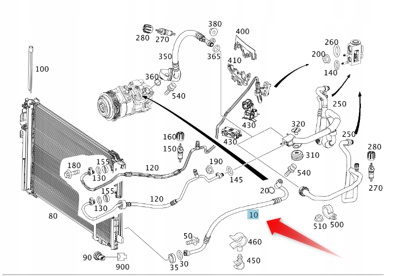 Kabel Klimatizace Mercedes W204 W212 Oe A2048305016