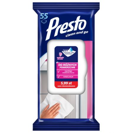 

Presto Chusteczki Czyszczące Uniwersalne 55sztuk