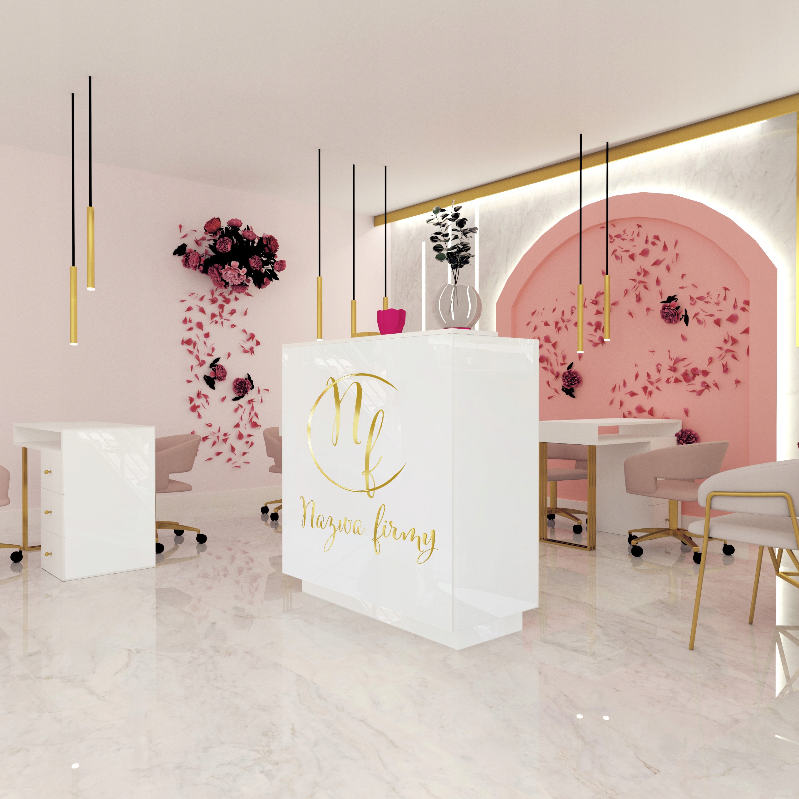 RECEPCJA LADA DO SALONU URODY W STYLU GLAMOUR KLARA 2 BIAŁY POŁYSK Marka SARANO