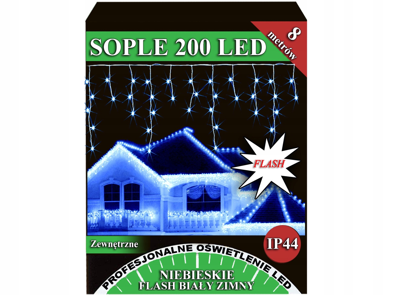 

Sople Zewnętrzne 200 Led Flash Iskra Niebieskie