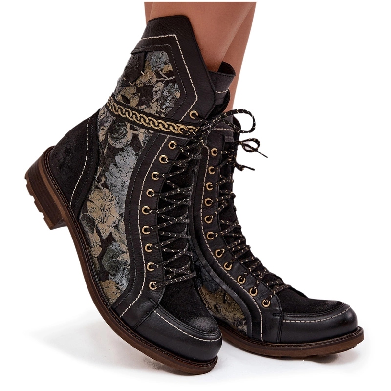 Dámské Kotníkové Boty Z Přírodní Kůže Na Zip Maciejka 07097-01 Černo-zlaté 37