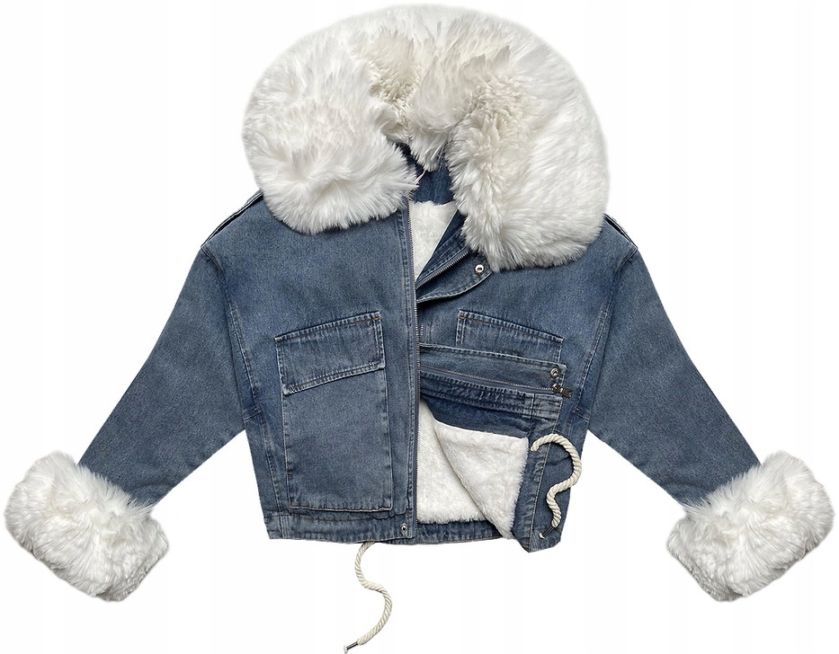 Džínová Bunda S Kožešinou 11Z8219 Modrá, Velikost (40)