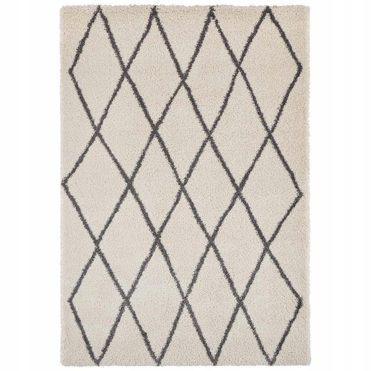 Krémově šedý tlustý koberec do obývacího pokoje s boho vzorem 80 x 150 cm