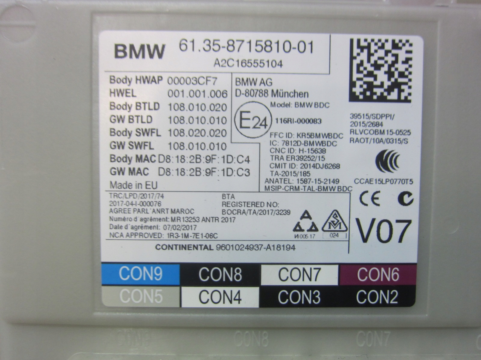BMW X3 G01 G30 computer module control unit BDC 8715810 61358715810 5A908E8