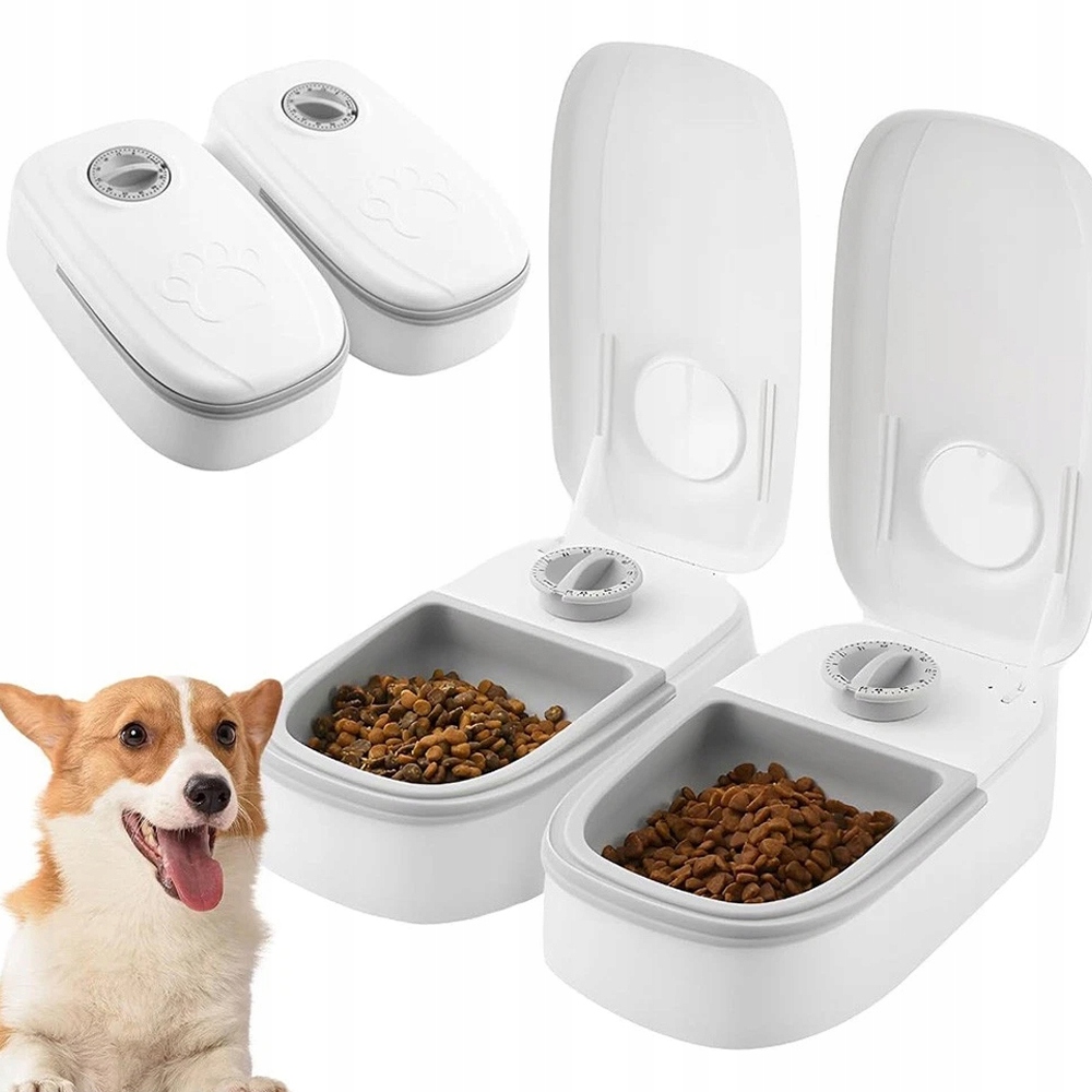 Levně Auto Na Krmení Plastik 700 ML 2 Nezávislé Komory Pro Kočky A Psa S Časovačem
