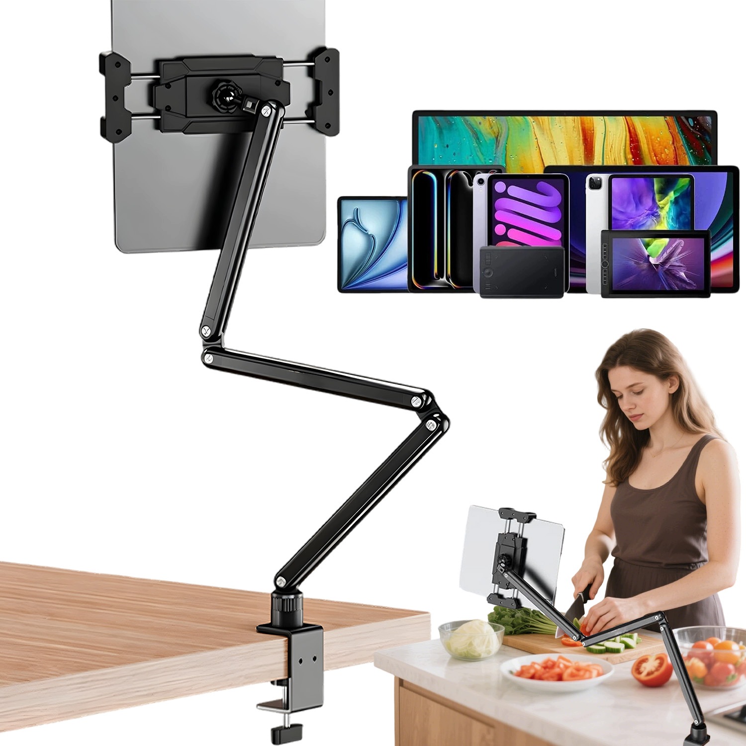 Držák Na Tablet Se Třemi Rameny, Otočný O 360° Pro Monitorování Kreslení