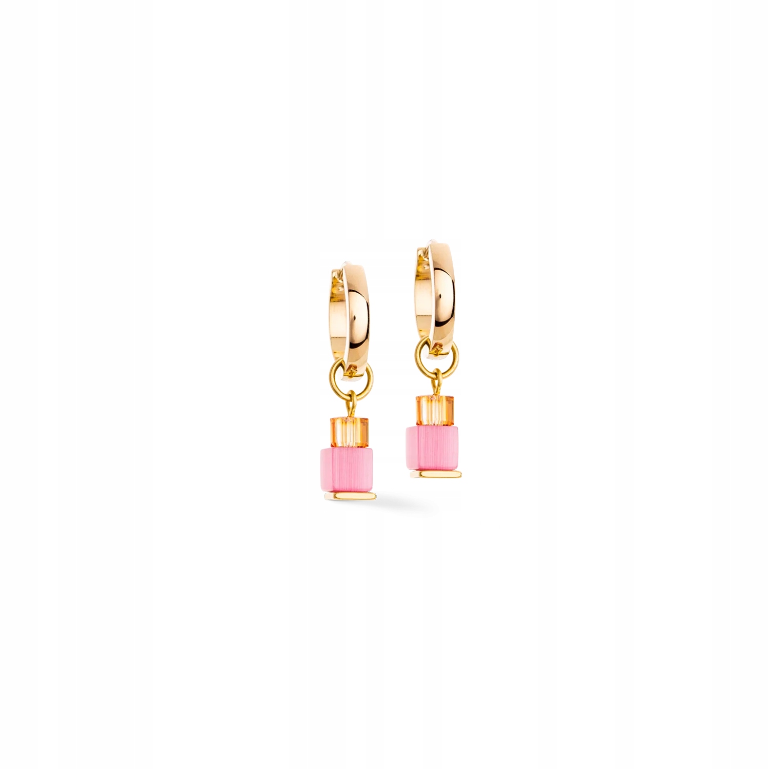 Duhové Náušnice Coeur de Lion Růžové tygří oko syntetické. Křišťál Ocel