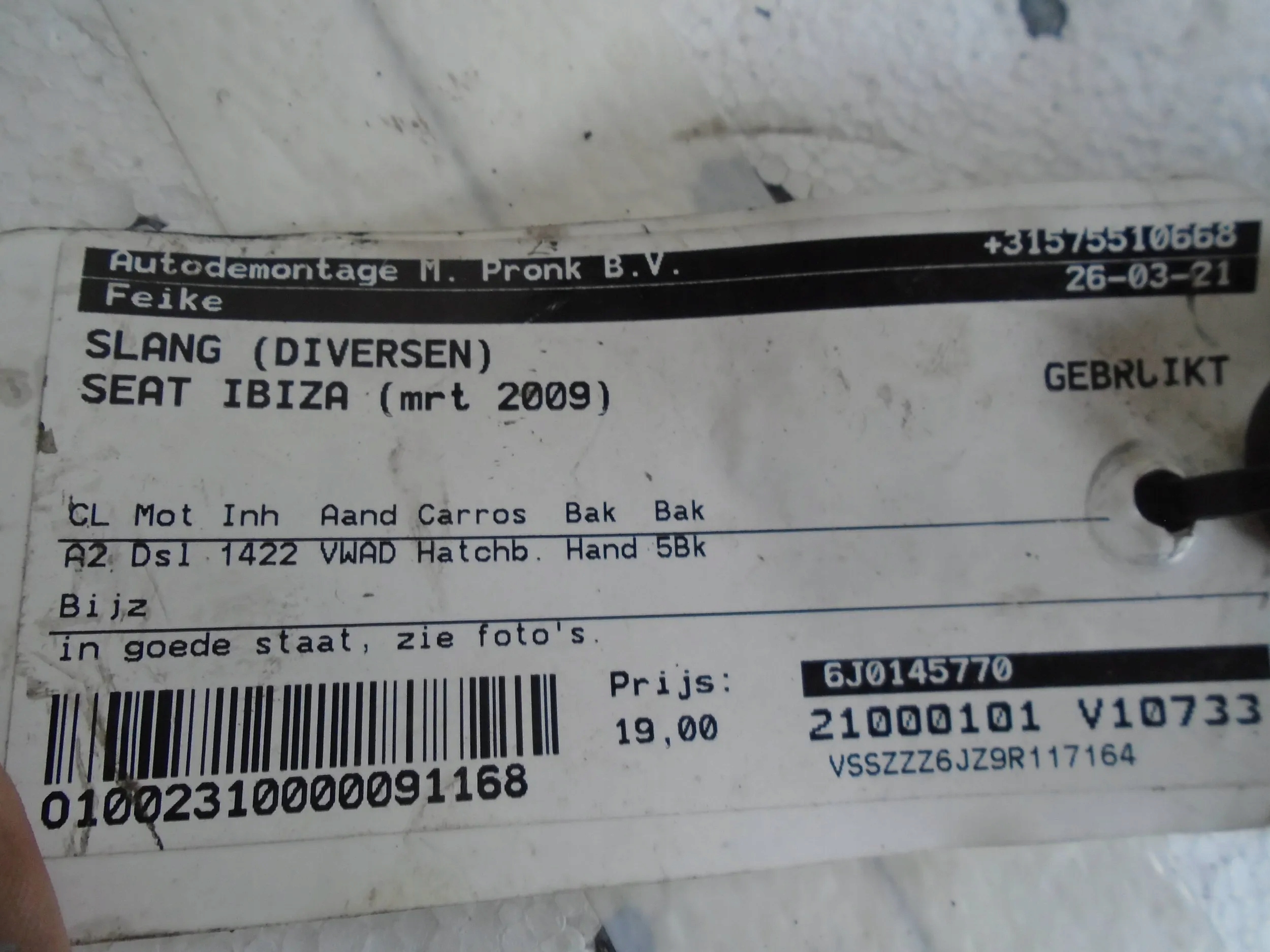 trouba hadice intercoolera 6J0145762 Seat Ibiza IV 1.4