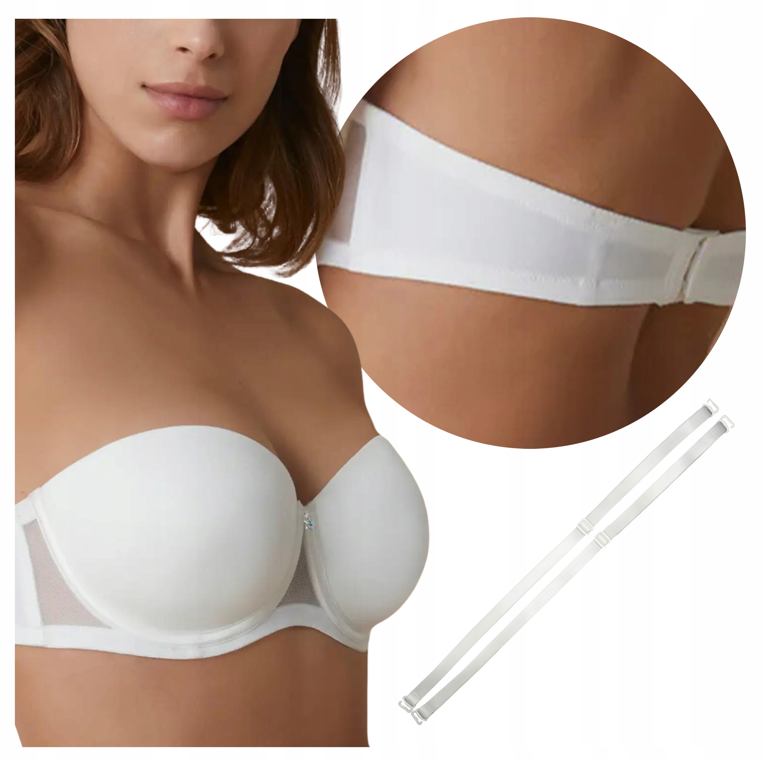 Samodržící podprsenka hladká, odnímatelná ramínka Bardotka 75C Esmeralda Bílá