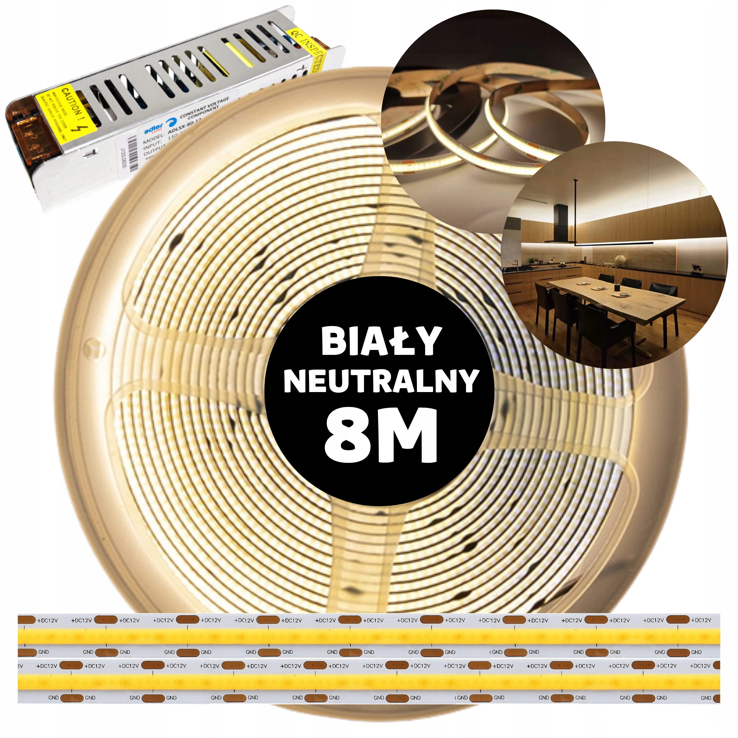 Pásik Led Cob neónová kontinuálna linka s napájacím zdrojom neutrálna biela 12V 8M