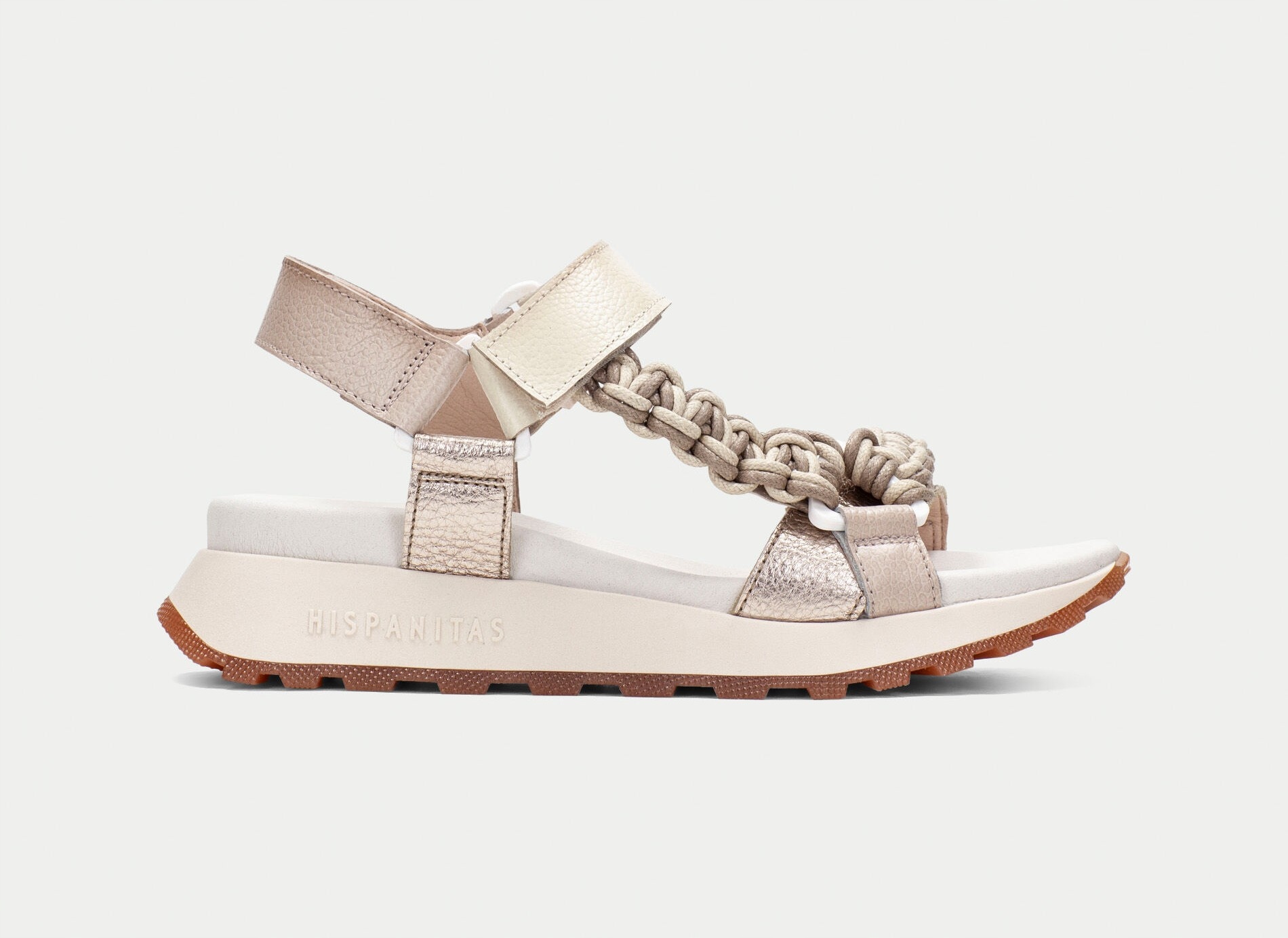 Béžovo-zlaté dámské sandály s pletenou ozdobou Hispanitas HV253898 r38