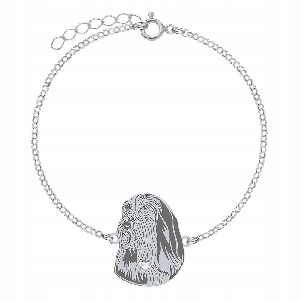 Stříbrný náramek s psem Bearded Collie 925 Věnování Dárek Gravírování