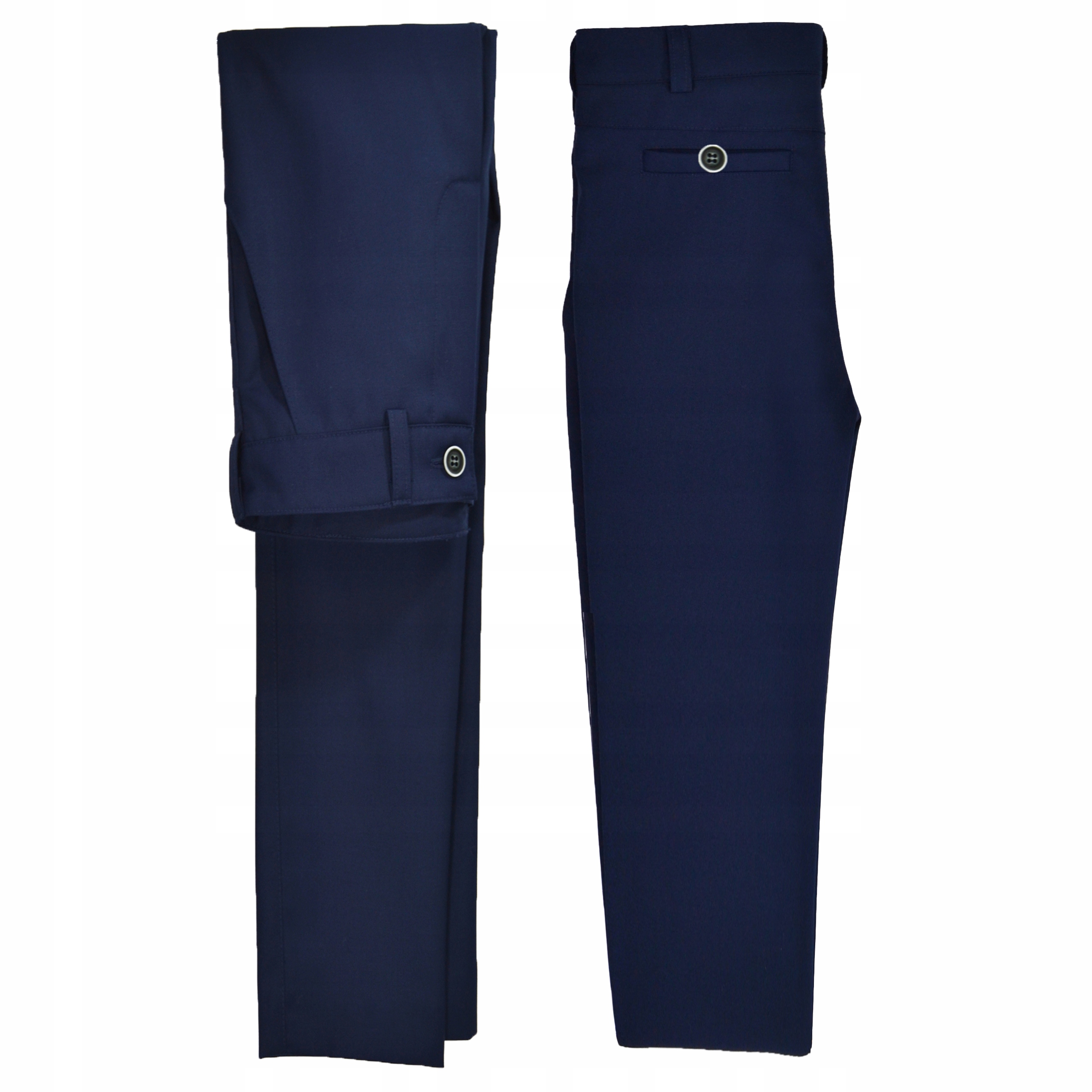 SPODNIE chłopięce WIZYTOWE eleganckie garniturowe granatowe pod albę 134 Marka Lorento