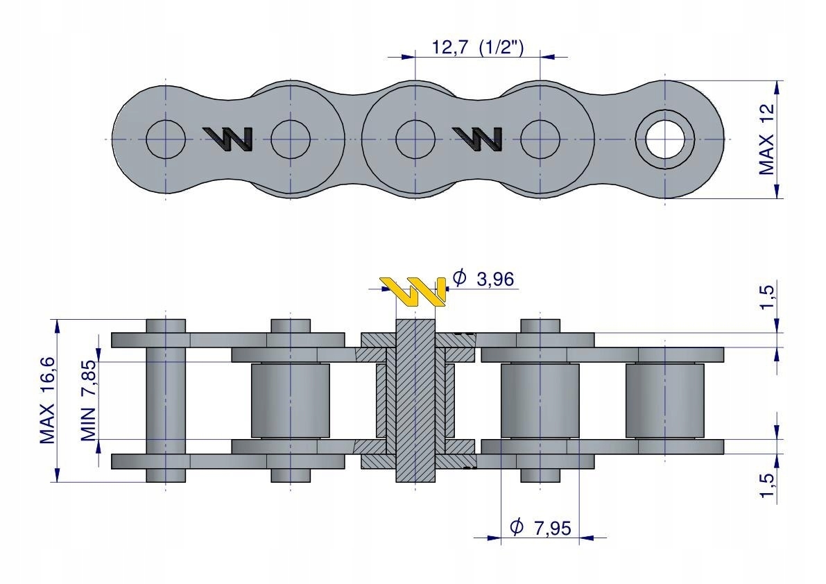 LANCUCH ROLKOWY WARYNSKI 08A 1 A40 5M OGNIWO Part number W L08A1