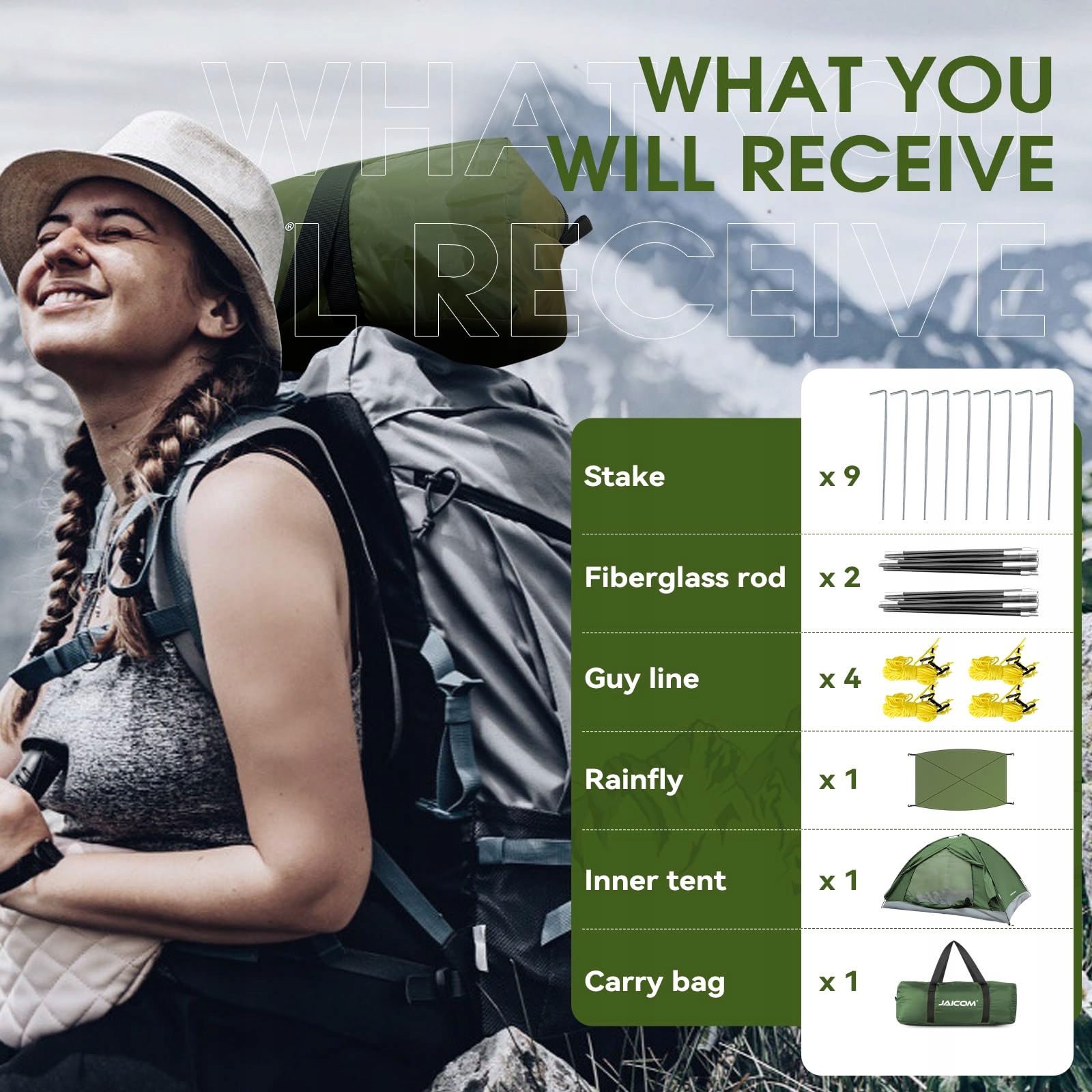 JAICOM Namiot 2 Osobowy Lekki Stabilny Wodoodporny Na Camping Trekking — miniatura 6