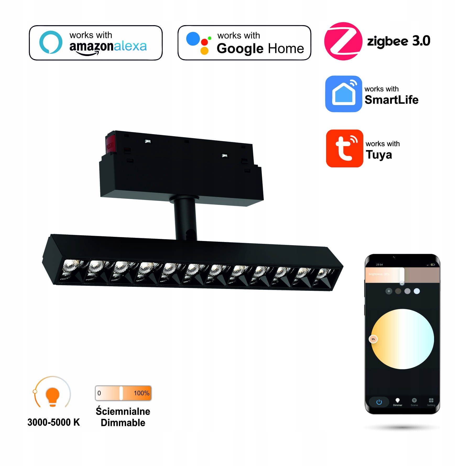 Lineárny nastaviteľný reflektor WiFi Zigbee Tilt 12W