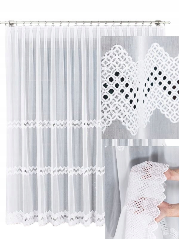 Záclona s páskou na žabky Hotové záclony vyšívané do obývacího pokoje Bílá 420x270