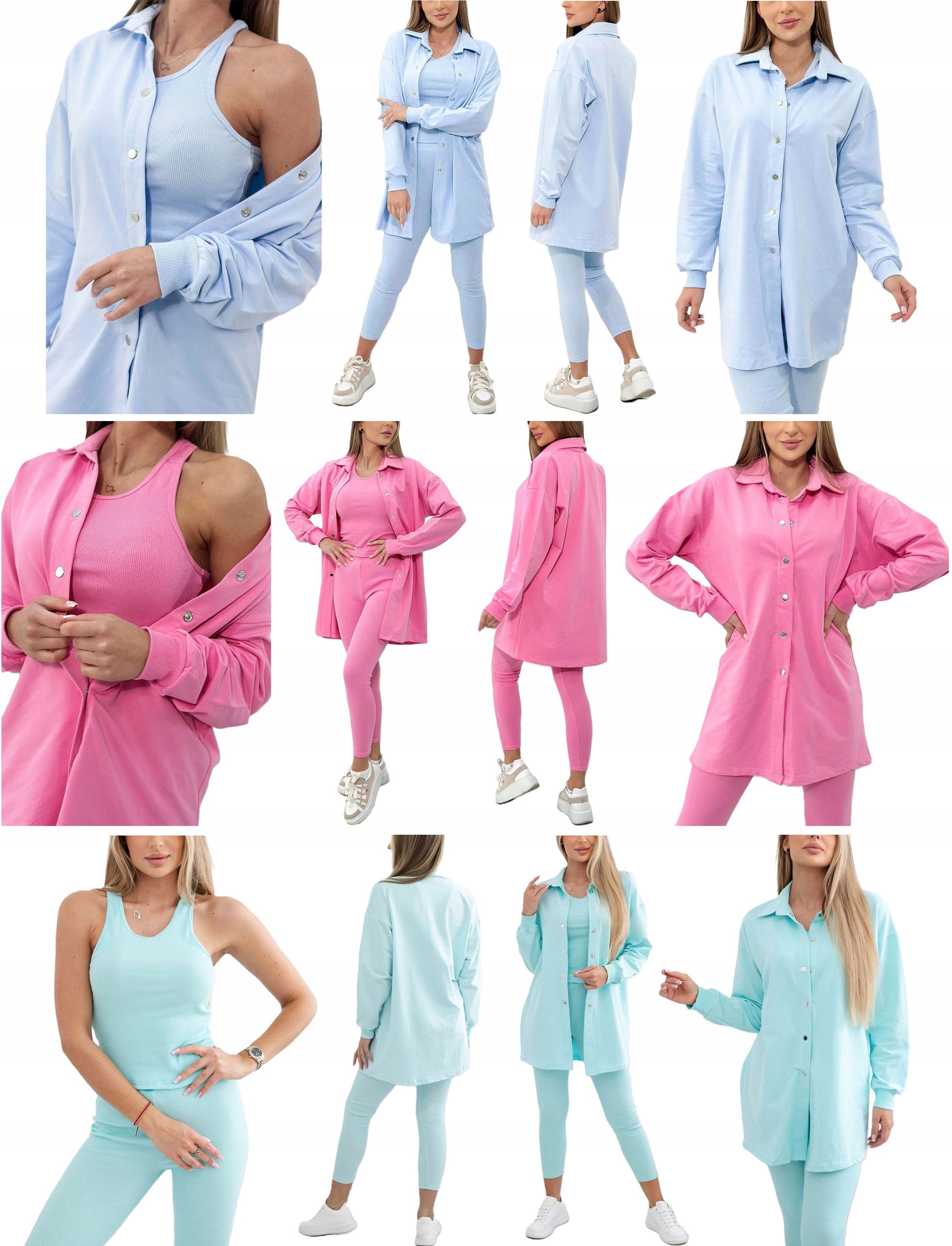 DERSOWY KOMPLET DRES 3w1 = KOSZULA + TOP PRĄŻEK + LEGGINSY PRĄŻKOWANE M Kolor brązowy