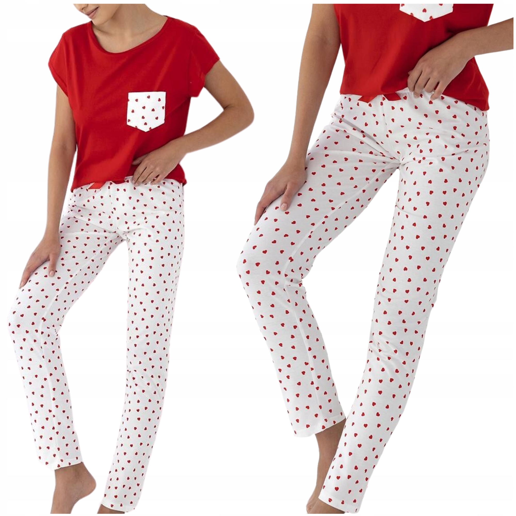Bavlněné pohodlné měkké pyžamo srdíčka červená/ecru Sensis Adelaide L
