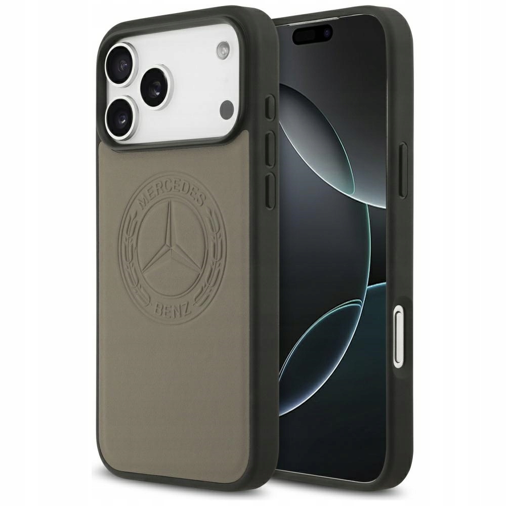 Etui Mercedes Leather Vintage Logo MagSafe na iPhone 17 Pro Max beżowe