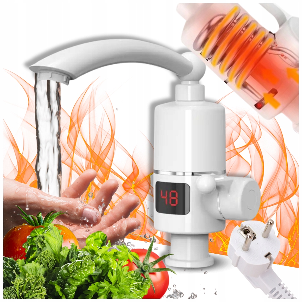 ELEKTRYCZNY PRZEPŁYWOWY PODGRZEWACZ WODY BATERIA ŁAZIENKOWA LCD 60 STOPNI