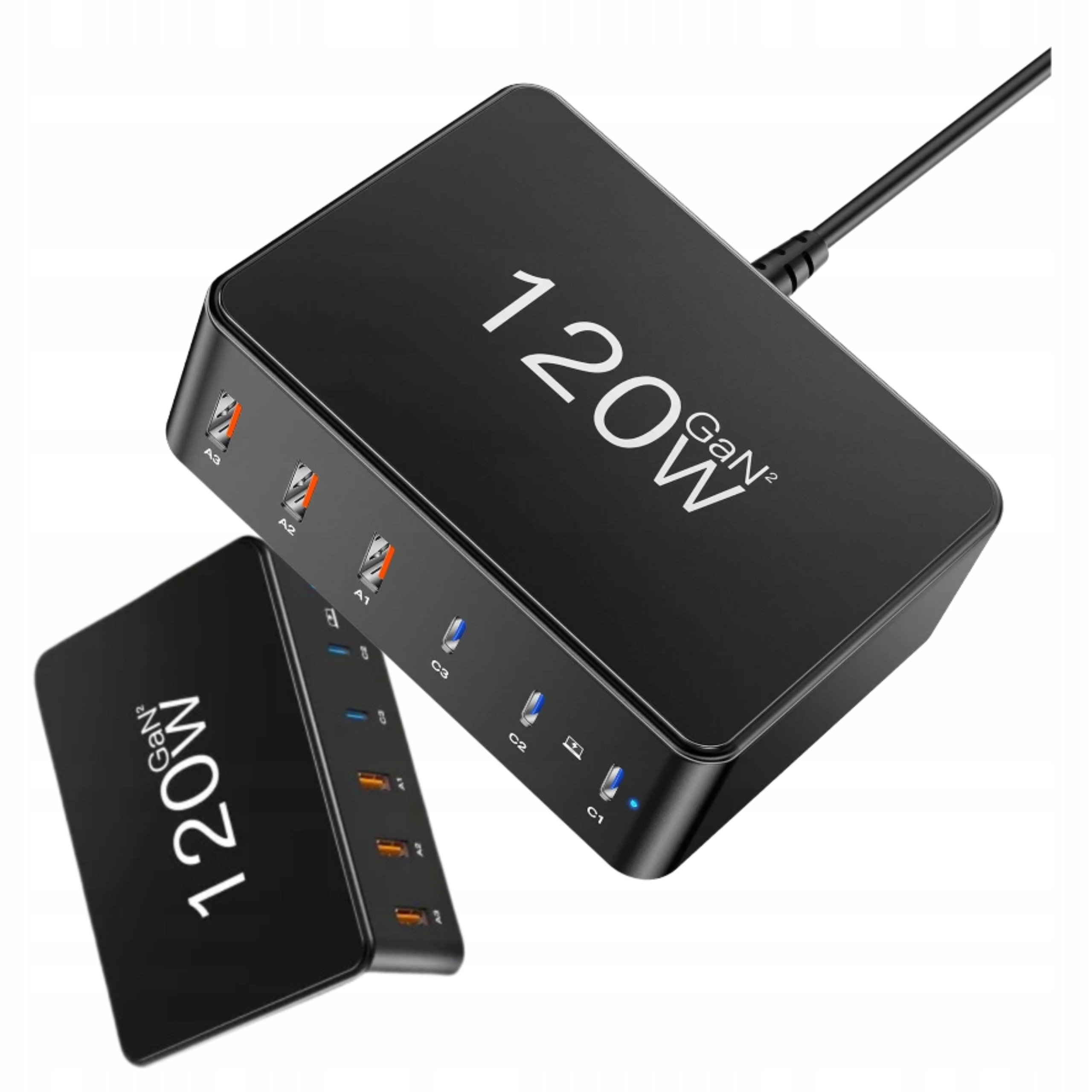 Nabíječka Usb C 120W 6 portů Rychlá pro MacBook iPhone Galaxy Kabel 5A