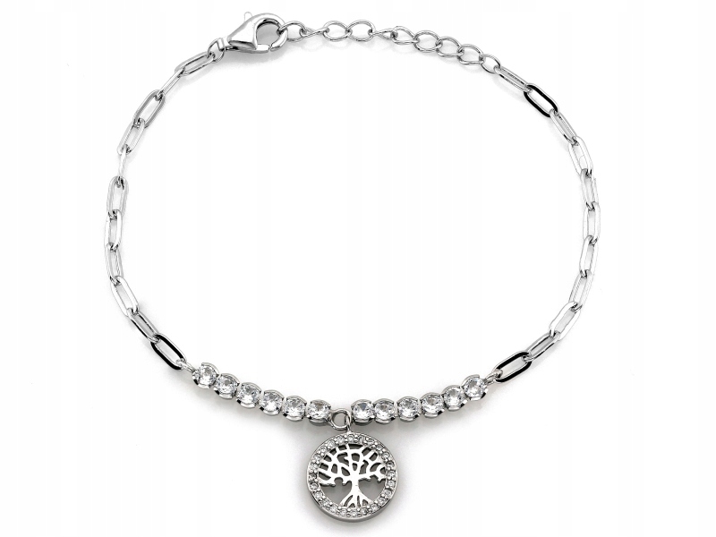 Stříbrný náramek pro ženu 925 Stromek Štěstí se zirkony pro ni