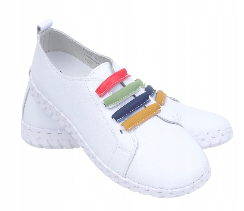 Białe skórzane damskie buty sportowe tenisówki kolorowe elementy Vinceza