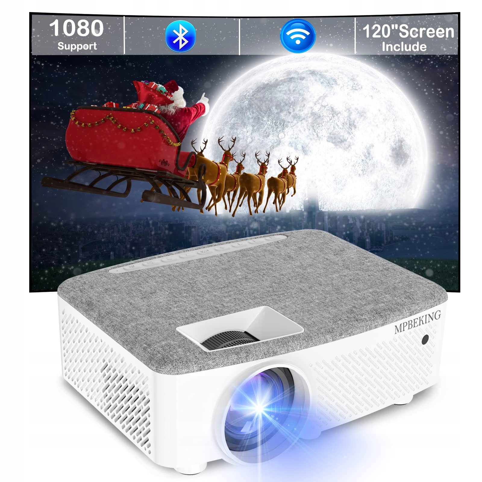 Projektor Mpbeking biały PJ-131 7500 lm Wifi Bt Pc Mac PS5