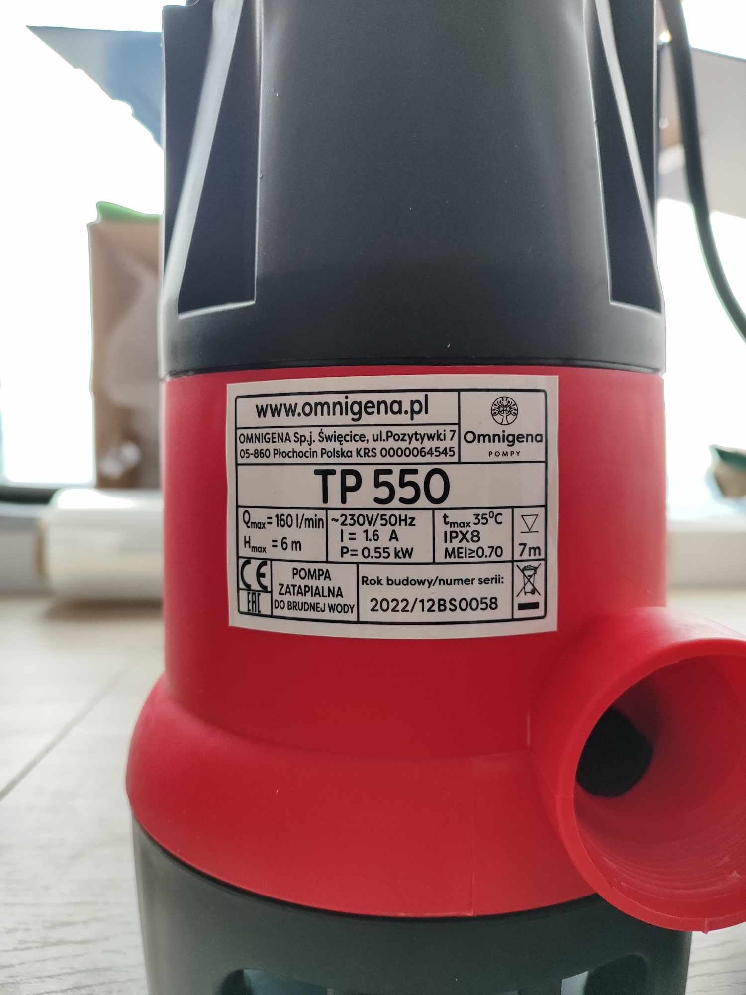 Pompa zatapialna OMNIGENA TP550 230V EAN (GTIN) 5907761100060