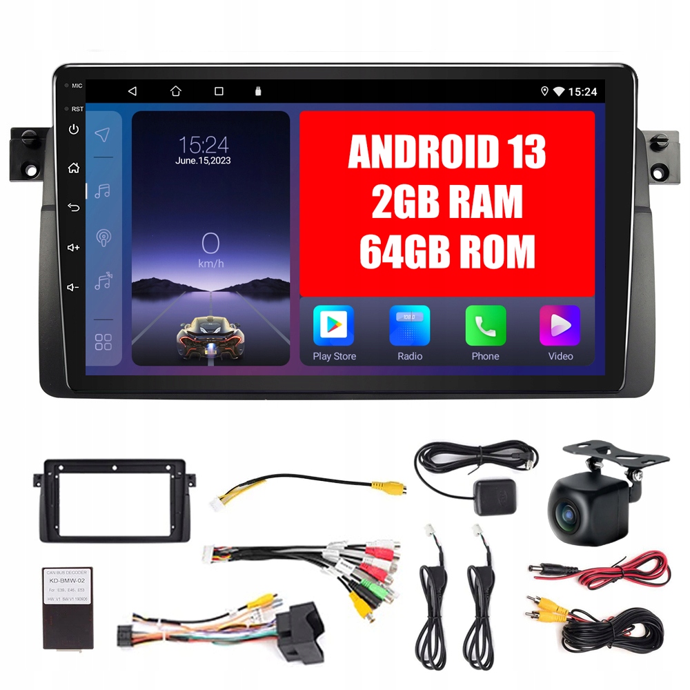 RADIO SAMOCHODOWE 2 DIN ANDROID 13 BMW E46 ANDROID AUTO CARPLAY 2GB/64GB
